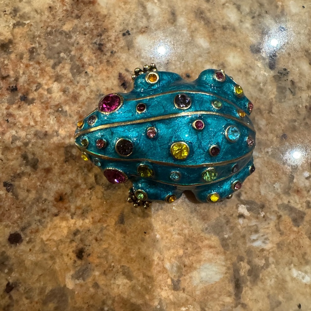 Heidi Daus Teal and Jewel-Toned Frog Brooch